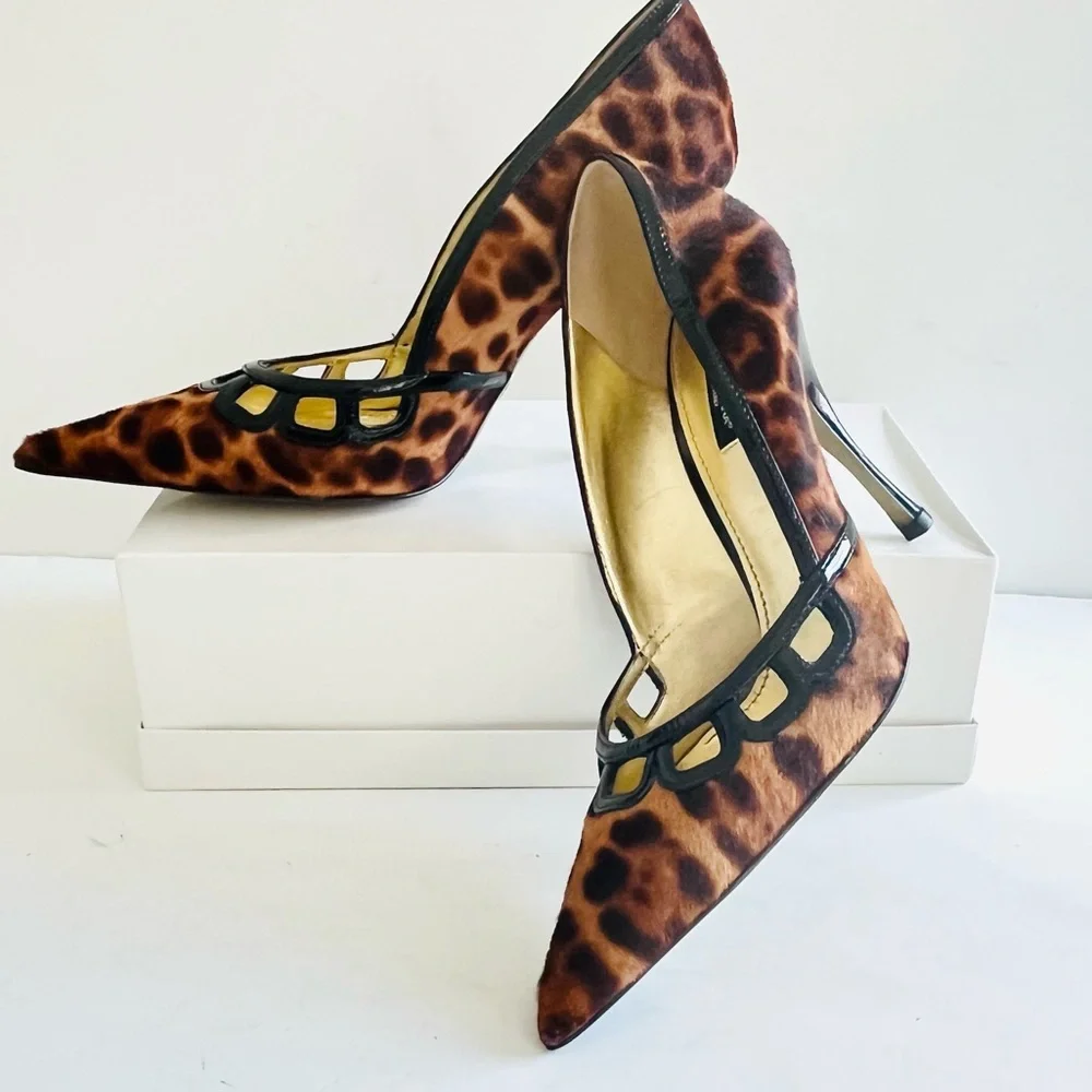 Dolce & Gabbana calf hair tan black animal print heels 38